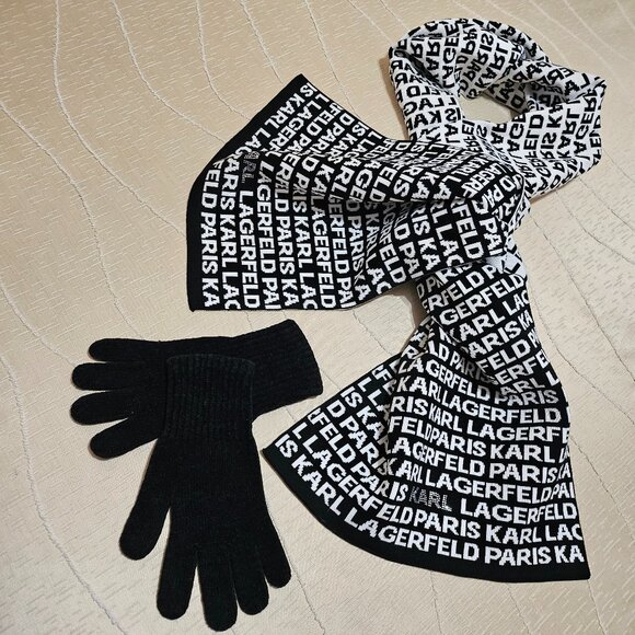 Karl Lagerfeld Accessories - KARL LAGERFELD CHIC ICONIC MONOCHROME BLACK & WHITE  LOGO SCARF